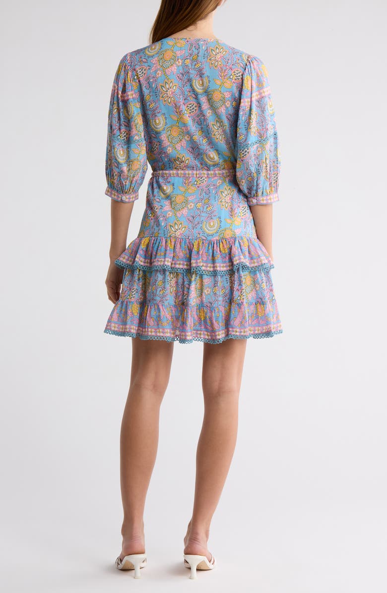 ALICIA BELL Kate Tiered Cotton & Silk Cover-Up Minidress, Alternate, color, Blue Yellow Print