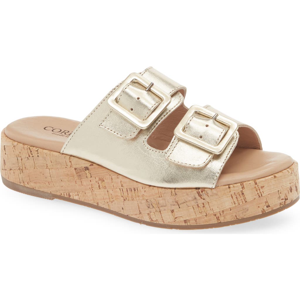 Cordani Karson Platform Slide Sandal In Soft Gold