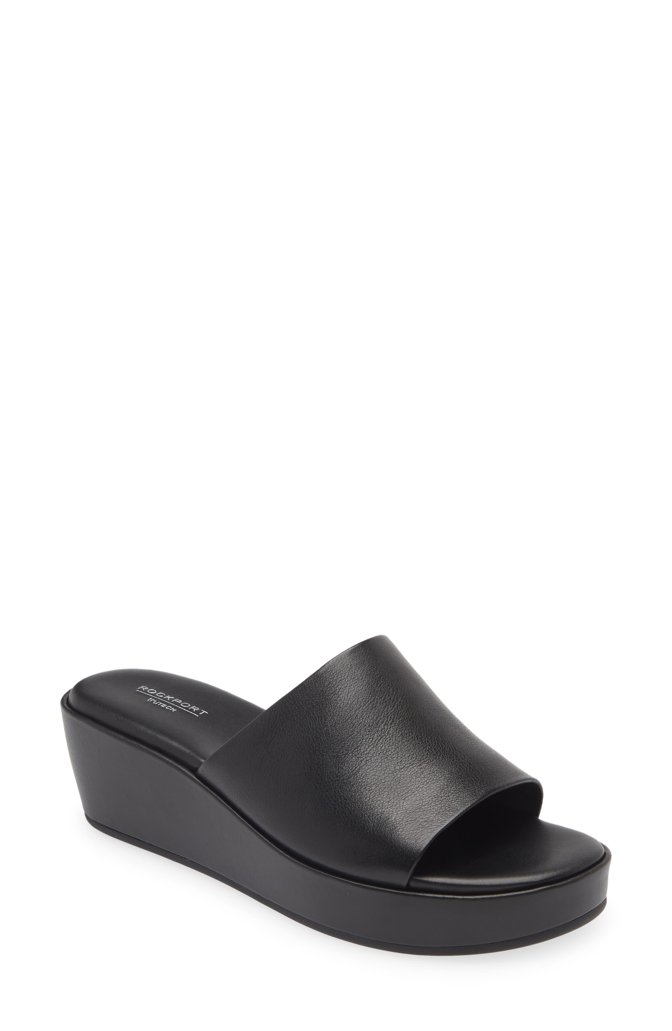 Rockport Aubriella Wedge Sandal, Main, color, Black Leather
