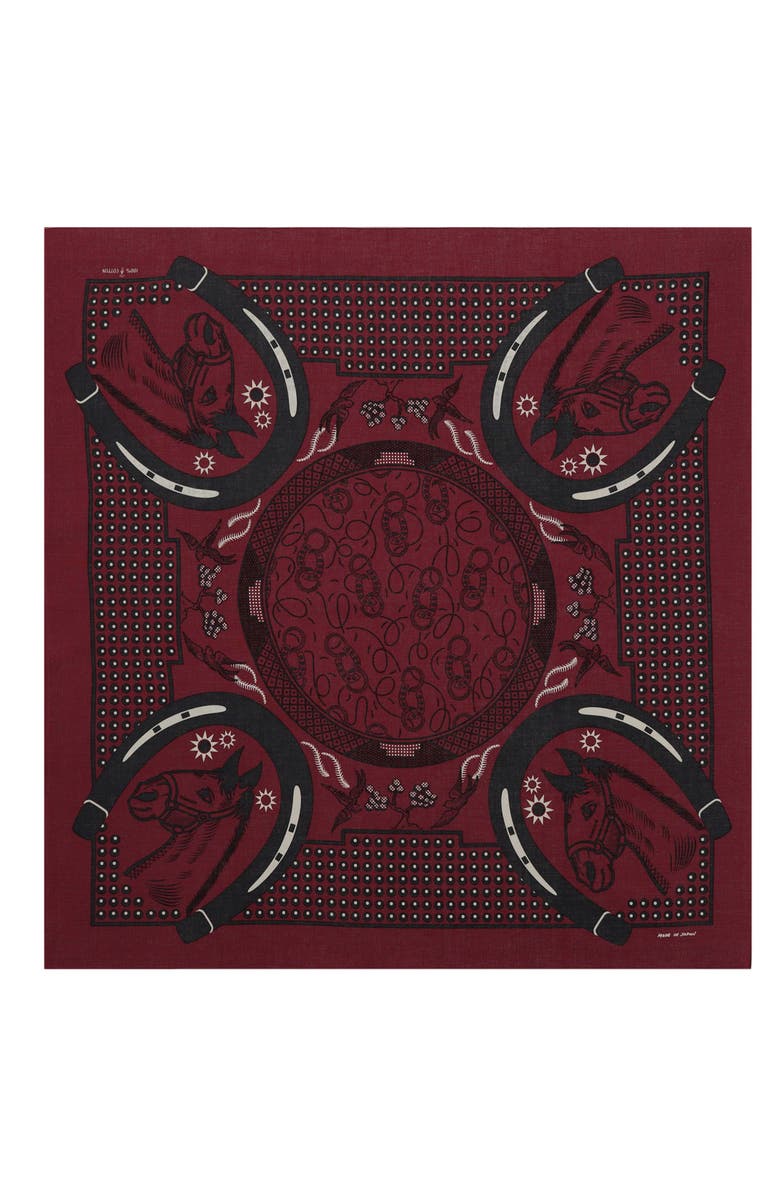 Fortela Bordeaux Horses Bandana, Main, color, Burgundy