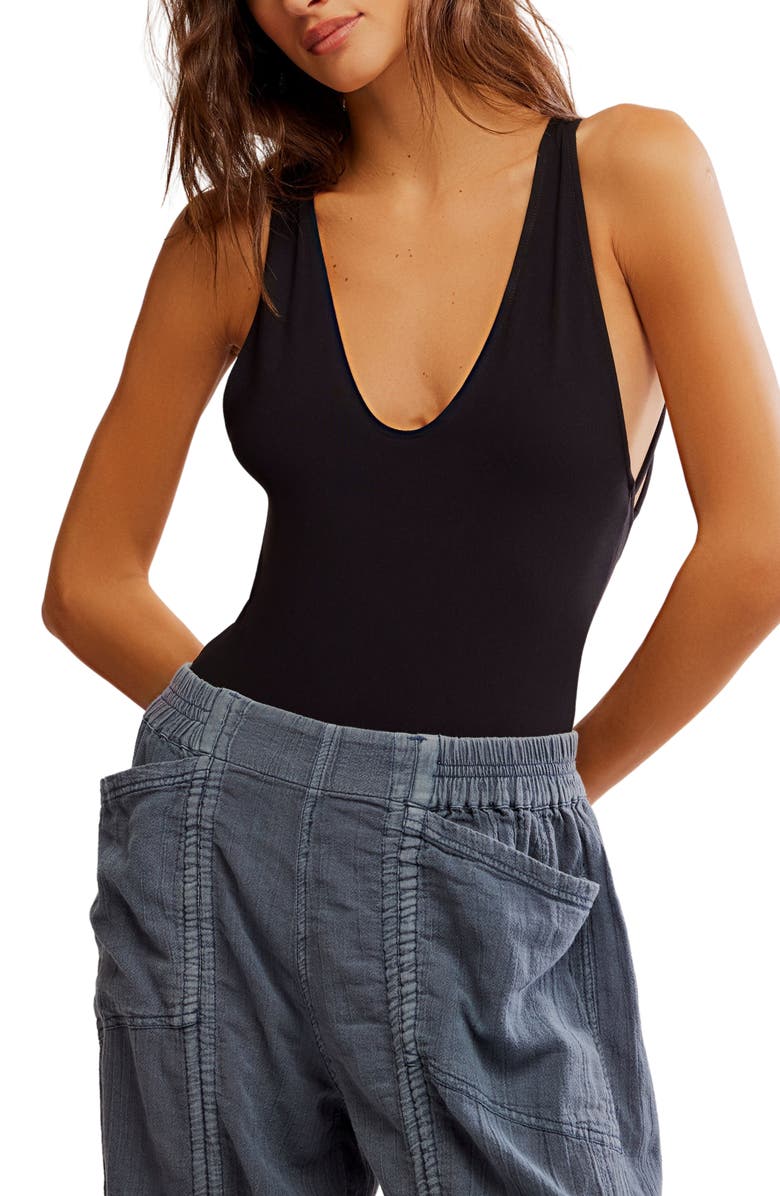 Free People Sydney Halter Bodysuit, Main, color, Black