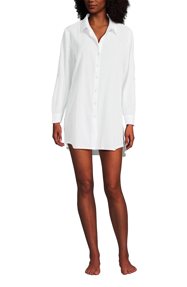 Lands' End New Button-Up Shirt Cover-Up Dress, Alternate, color, White