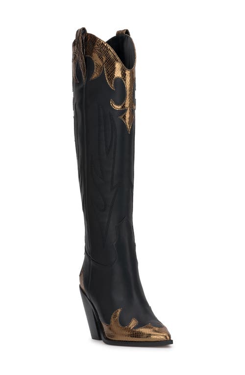 Jessica Simpson Rhetta Knee High Western Boot in Black/Bronze 