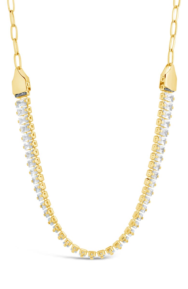 Sterling Forever Sarai Baguette Cubic Zirconia Frontal Necklace, Alternate, color, Gold