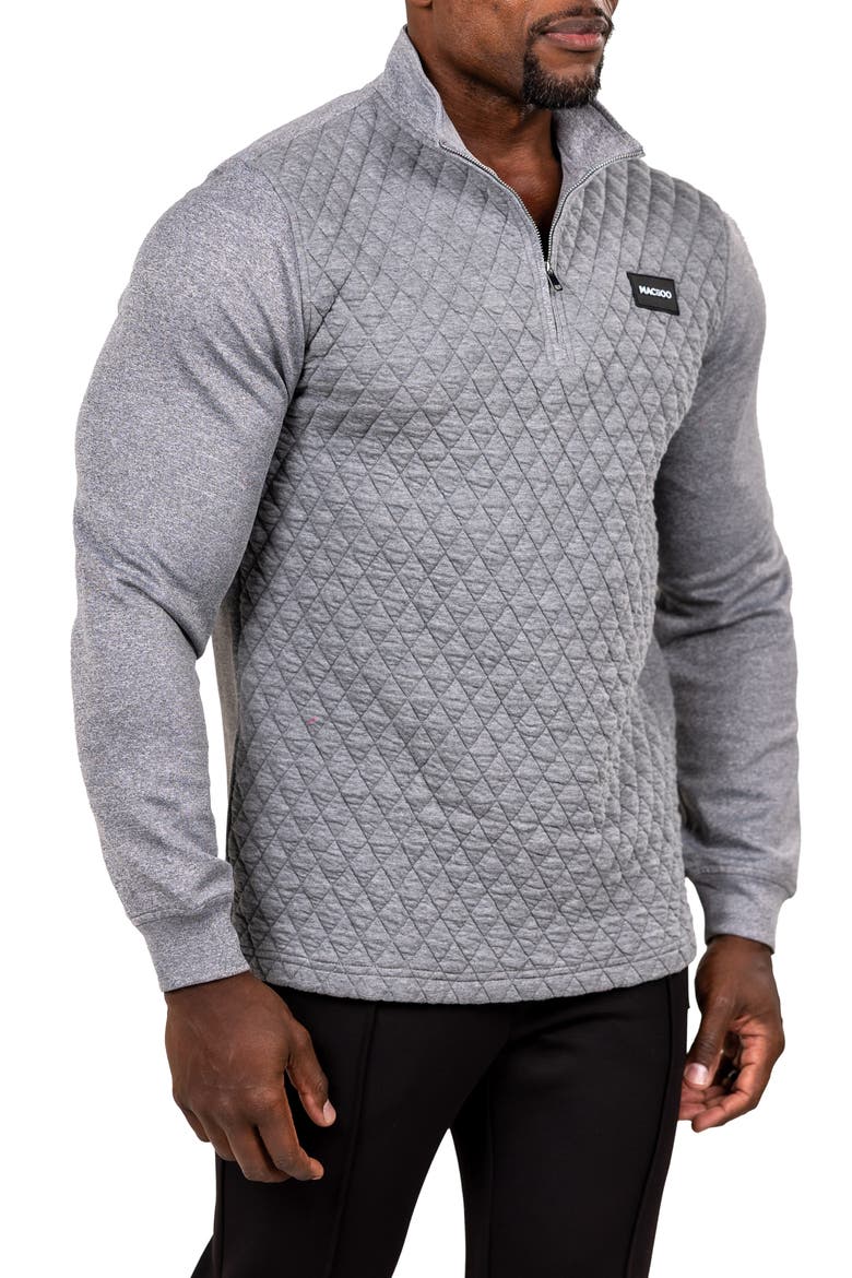Diamond Quilted Quarter Zip Pullover, Alternate, color, GREY