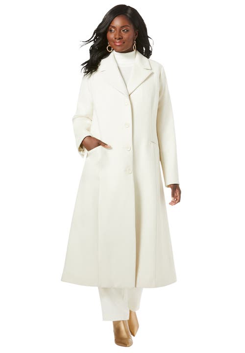 Jessica London Full Length Wool Blend Coat In White