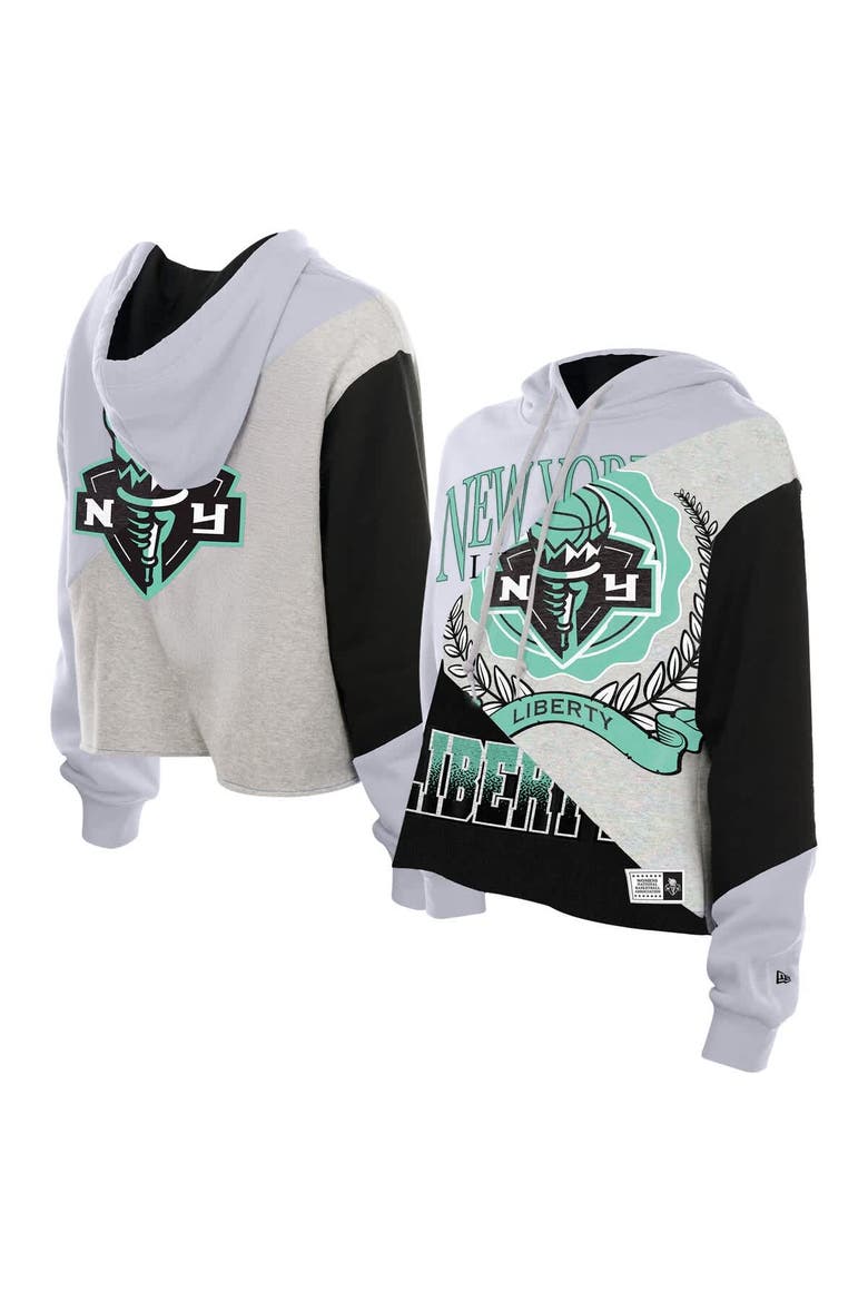 Women's New Era  New York Liberty Upcycled Color Block Cropped Boxy Hoodie, Main, color, White
