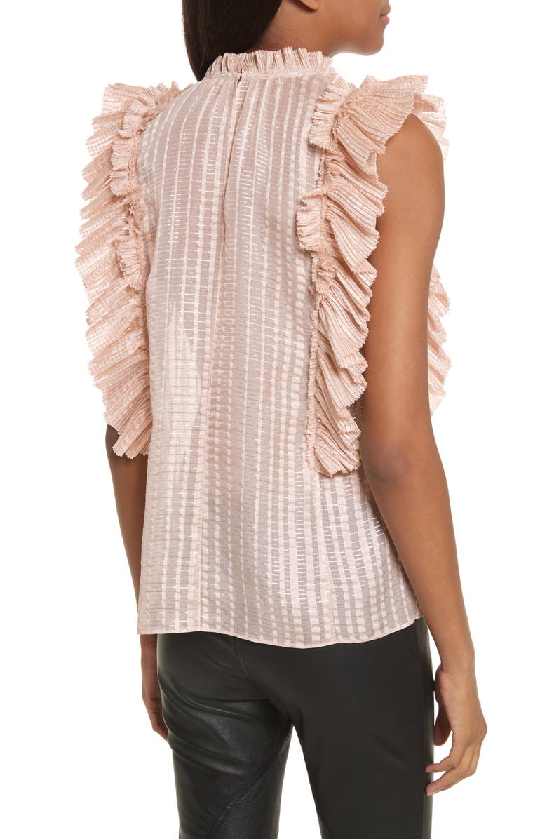 Rebecca Taylor Metallic Plaid Silk Ruffle Top, Alternate, color, 