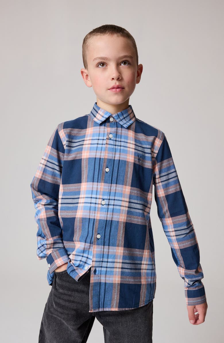 smALLSAINTS by ALLSAINTS Kids' Plaid Cotton Button-Up Shirt, Main, color, Blue
