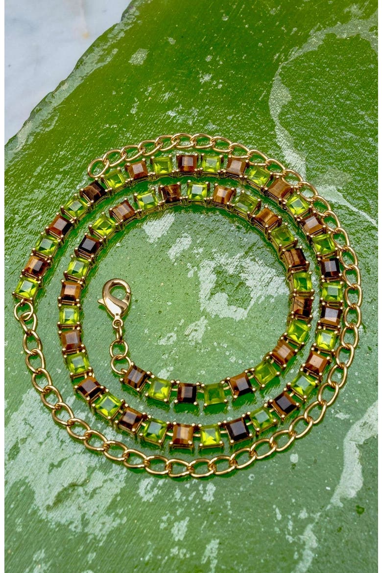 Tiger Eye and Poison Dart Tennis Necklace, Alternate, color, Tiger Eye Gold