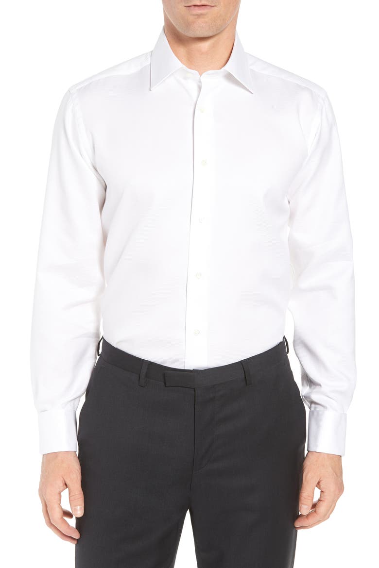 Horizontal Twill Regular Fit Tuxedo Shirt, Main, color, WHITE