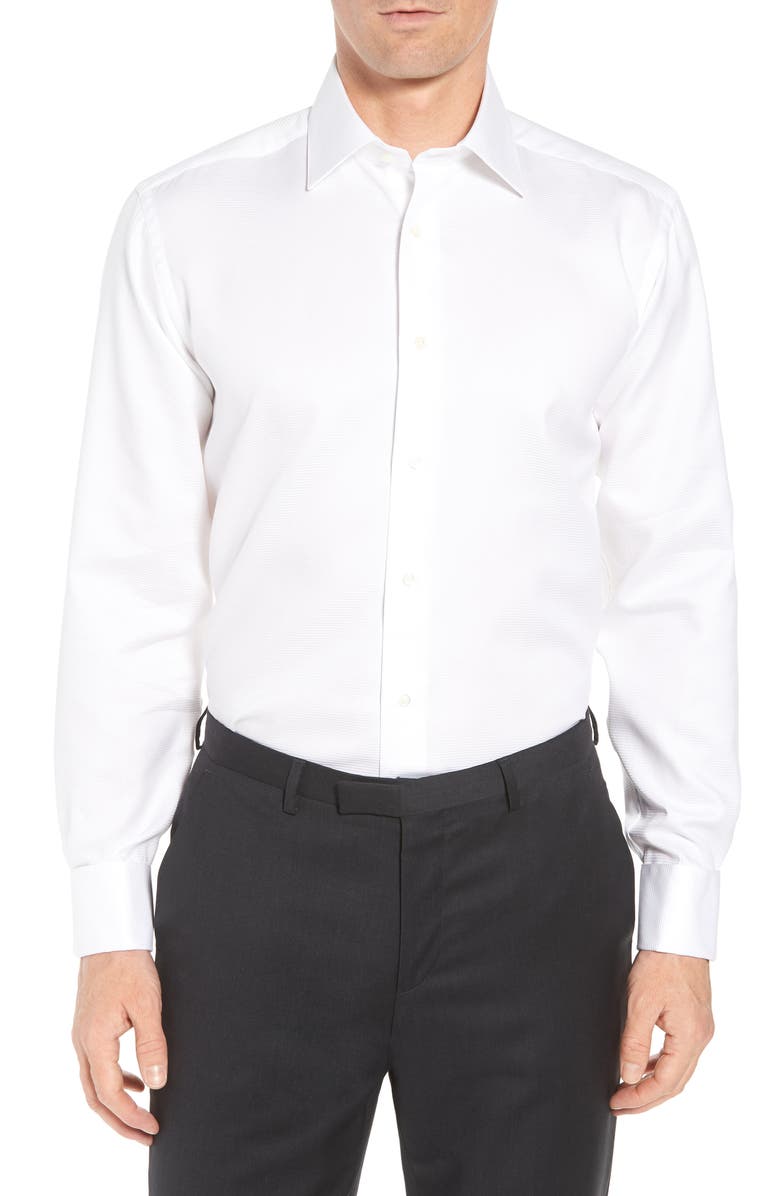 David Donahue Horizontal Twill Regular Fit Tuxedo Shirt, Main, color, White