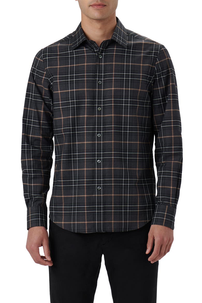 Julian Plaid Print Cotton Button-Up Shirt, Main, color, BLACK