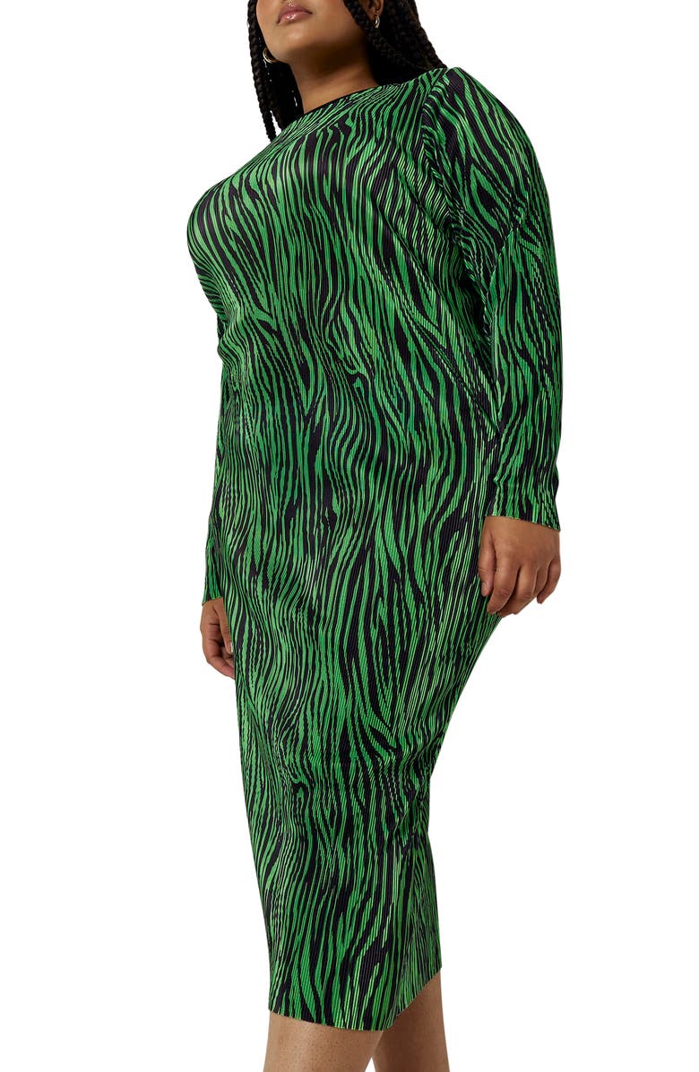 River Island Animal Print Plissé Long Sleeve Column Midi Dress, Alternate, color, 