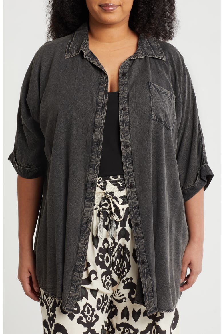 Short Sleeve Button-Up Shirt, Main, color, BLACK