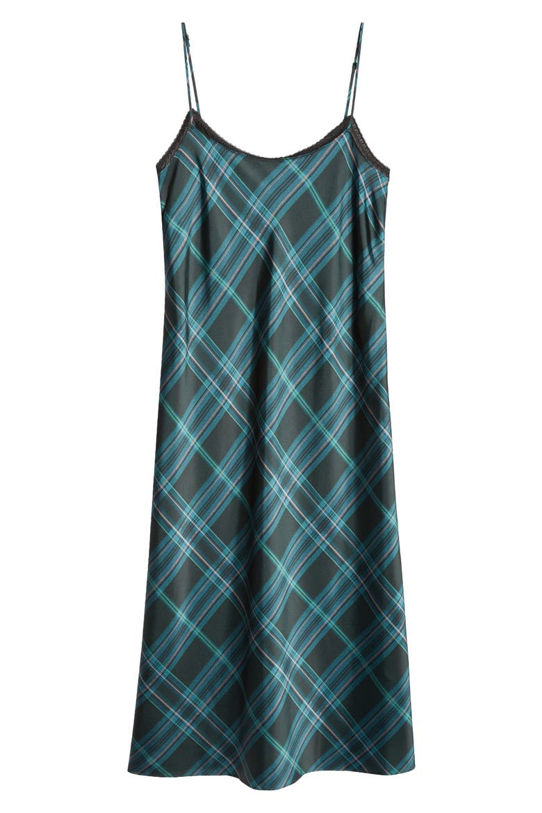 Plaid Satin Midi Slipdress, Alternate, color, JADE ONYX