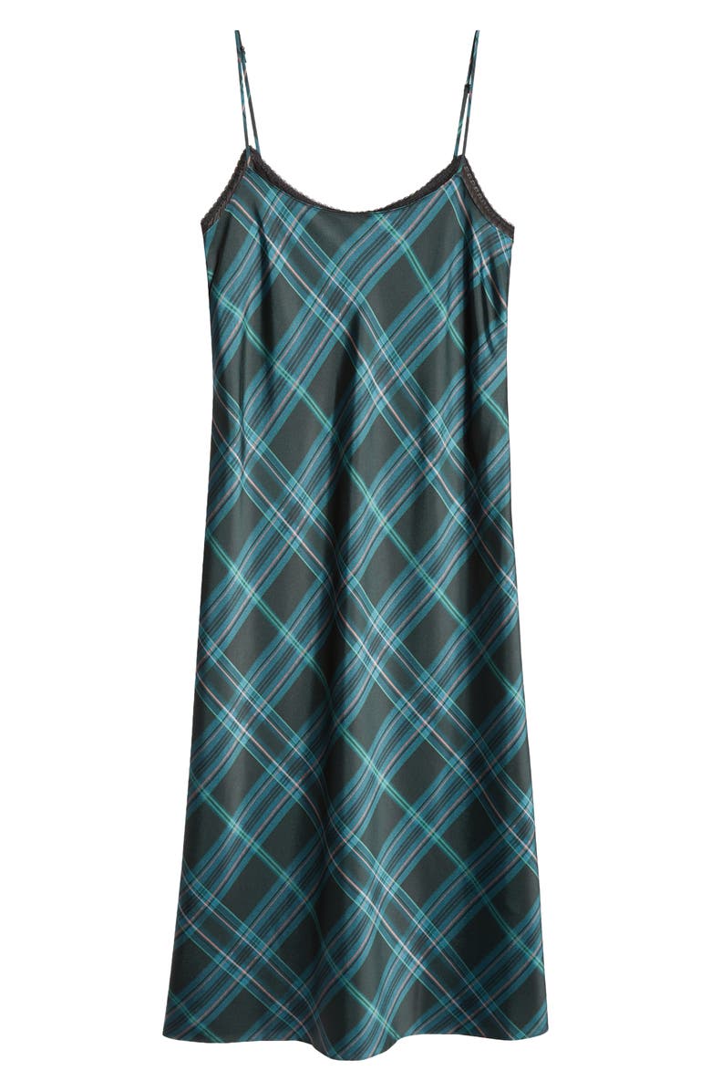 Vince Plaid Satin Midi Slipdress, Alternate, color, Jade Onyx