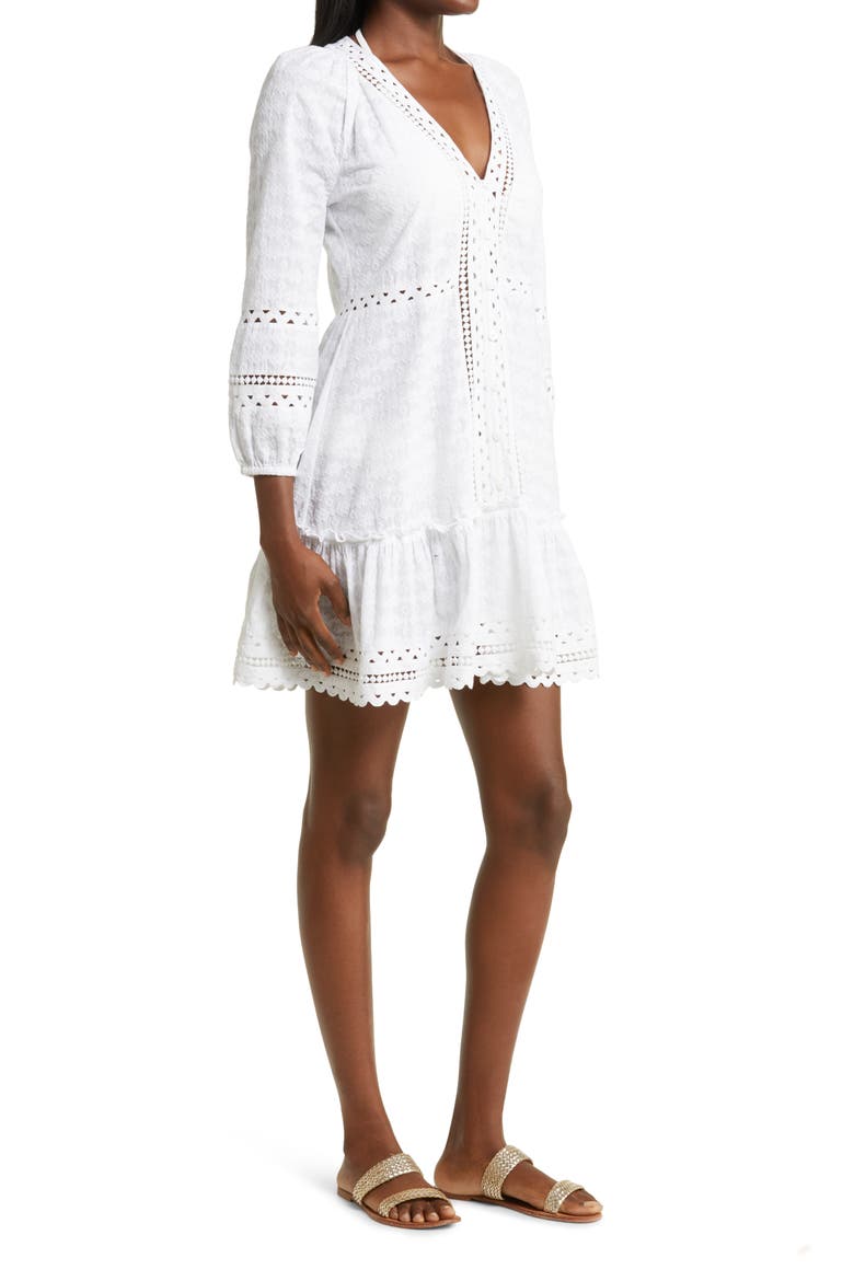Daeja Embroidered Cotton Cover-Up Dress, Alternate, color, WHITE
