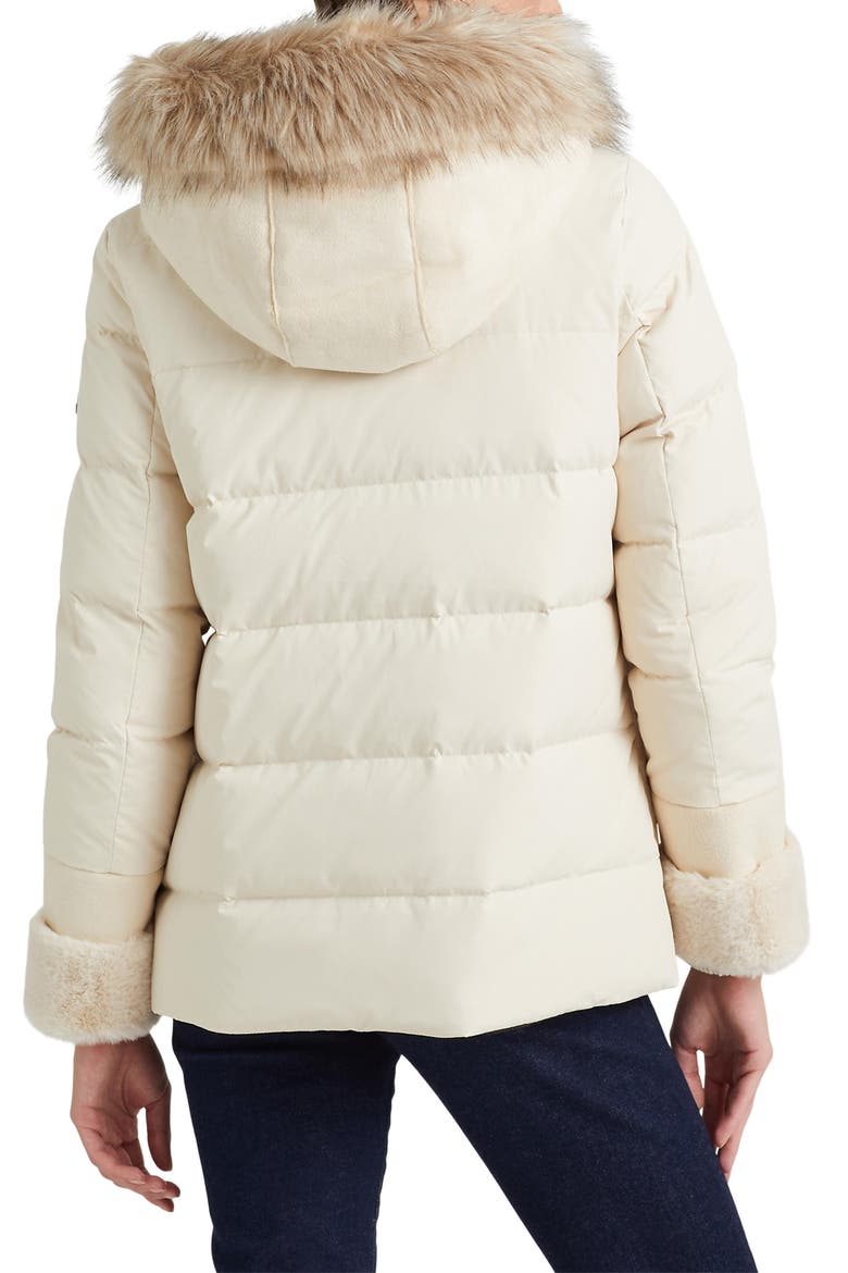 Down & Feather Puffer Jacket with Faux Fur Trim, Alternate, color, MODA CREAM