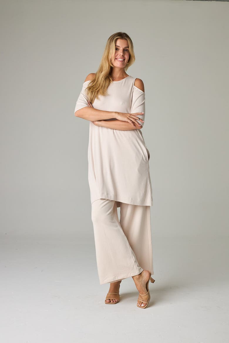 Caspian Eco-Luxe Rib Cold-Shoulder Tunic/Dress - Ultra-Luxe Flow, Alternate, color, Bone