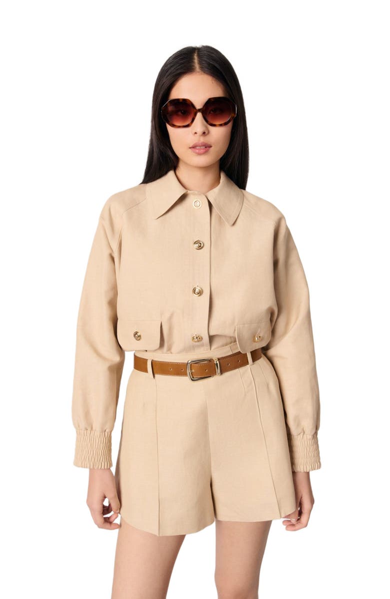 maje Linen and cotton shorts with darts, Main, color,