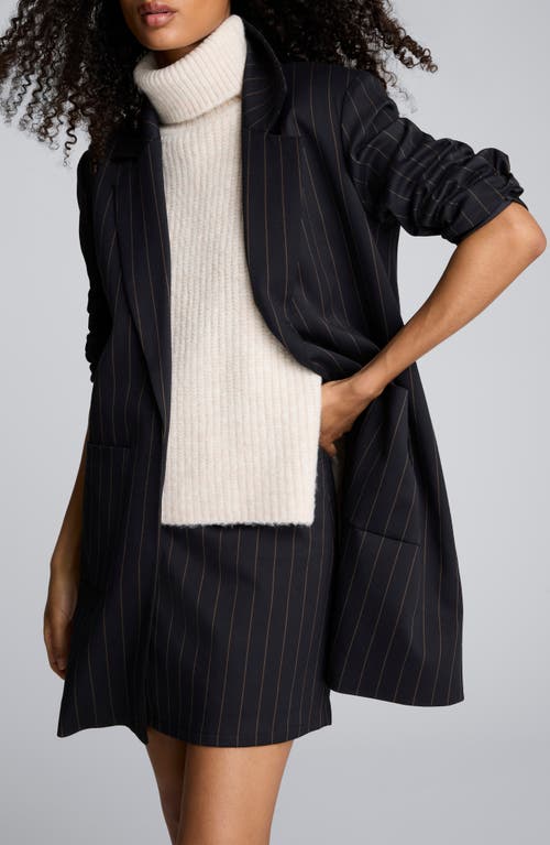 Kenneth Cole Pinstripe Patch Pocket Open Front Jacket In Black