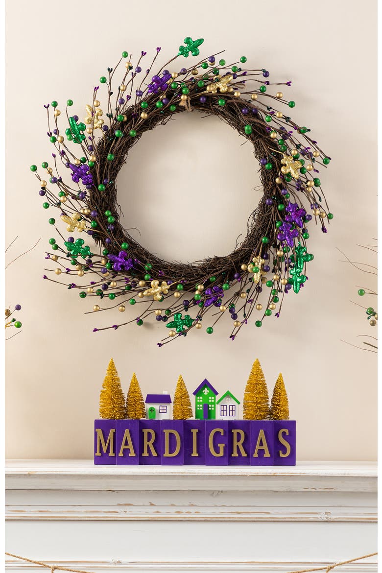 20"D Mardi Gras Berry & Fleur-de-Lis Wreath, Alternate, color, Purple