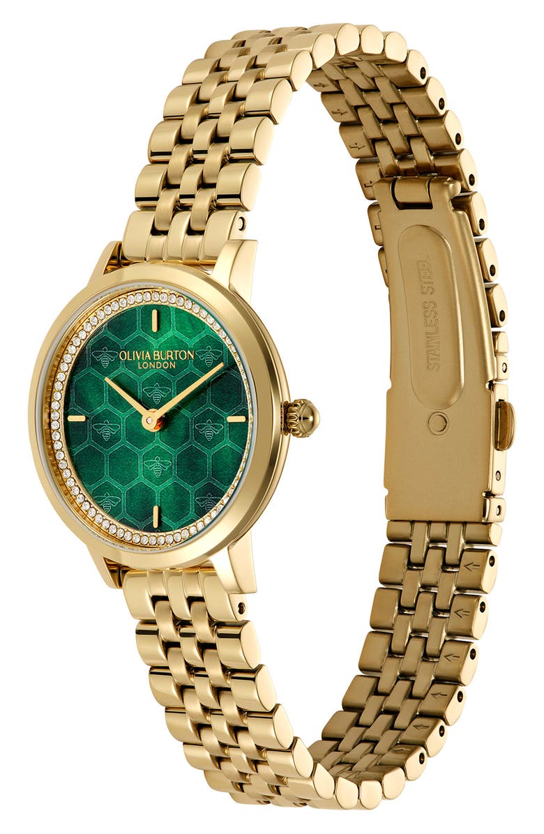Olivia Burton Honeycomb Ultra Slim Bracelet Watch, 28mm, Alternate, color, Green