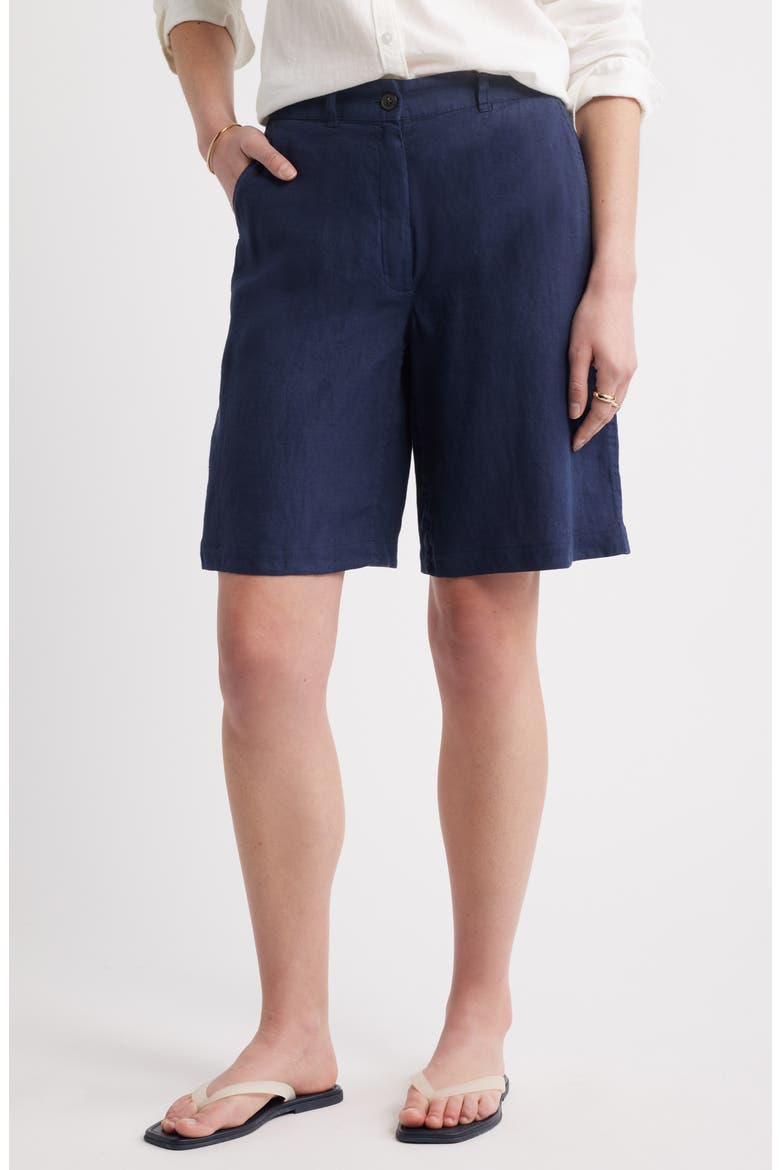 Easy Waist Linen Bermuda Shorts, Main, color, NAVY BLAZER