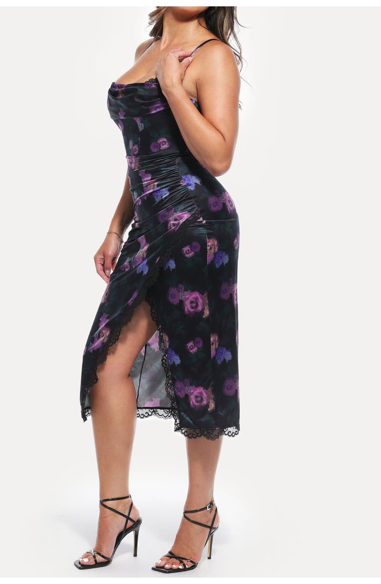 Popilush Resort-Ready Lace Trim Sculpting Floral-Print Midi Shaper Dress, Alternate, color, Nocturne Floral