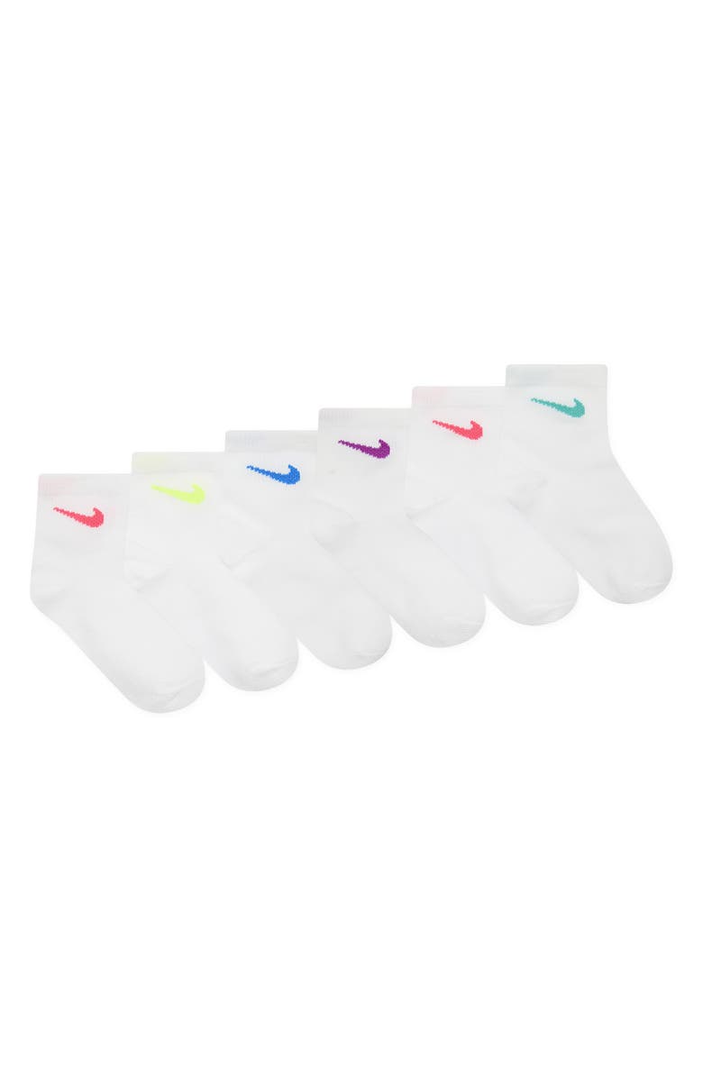 Nike Kids' Metallic 6-Pack Swoosh Quarter Socks, Alternate, color, White