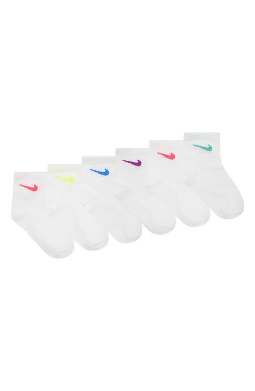 Nike Kids' Metallic 6-pack Swoosh Quarter Socks In White