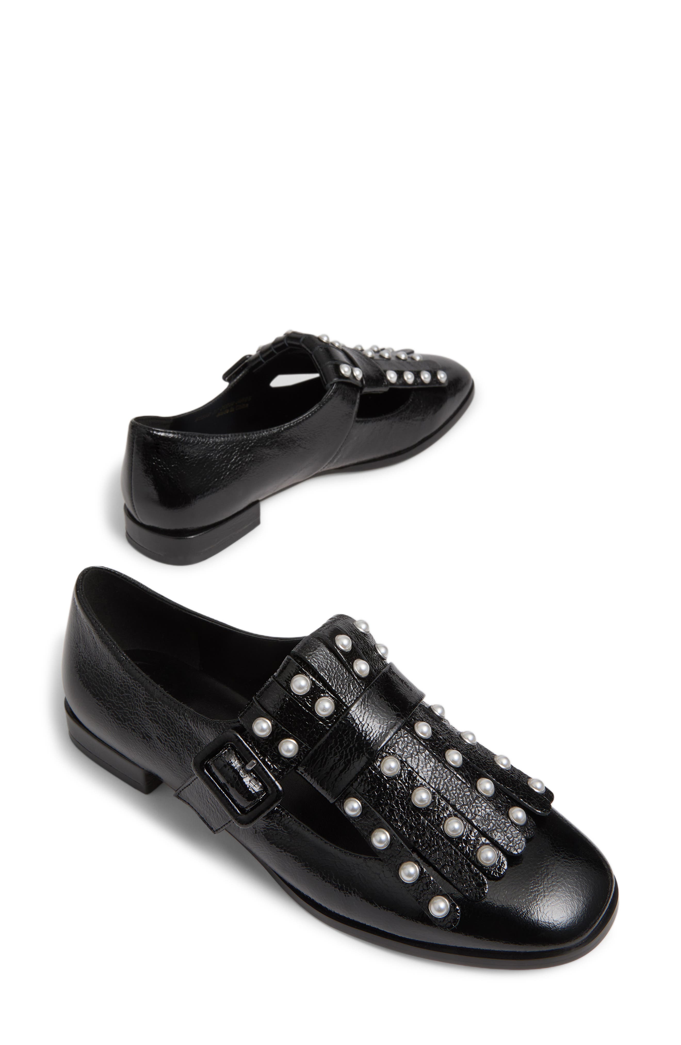 LK Bennett Studded Fringe Loafer, Alternate, color, Black