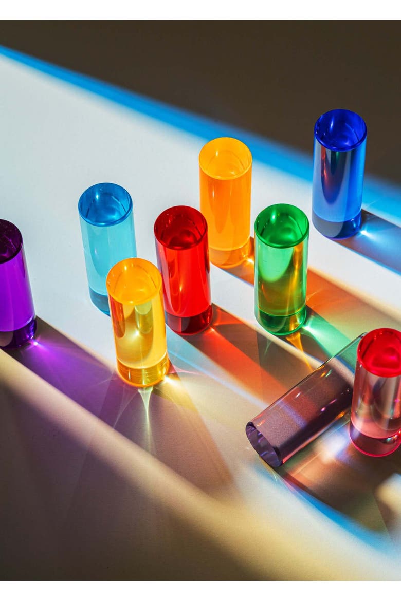 Winnie Rainbow Translucent Acrylic Cylinder Building Blocks - 12 Pieces, Alternate, color, Rainbow