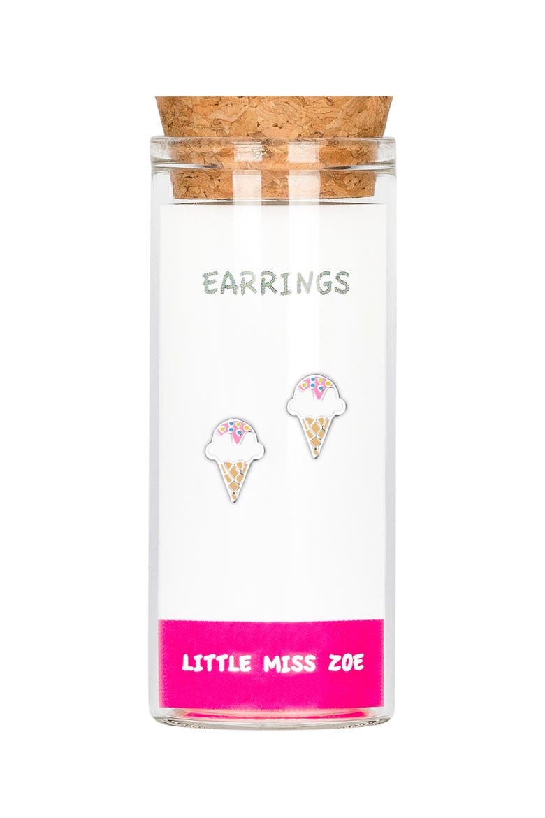 Kids' Sterling Silver Ice Cream Stud Earrings in Gift Bottle, Main, color, Pink