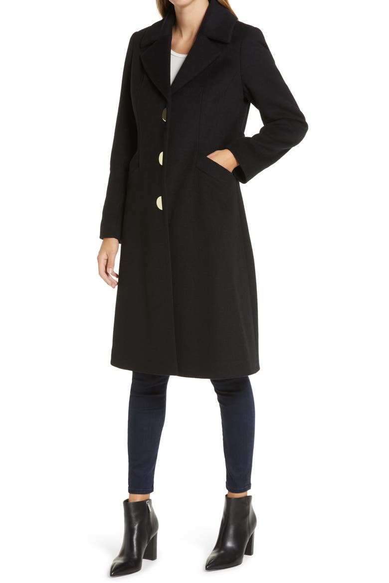 Notch Collar Wool Blend Coat, Main, color, BLACK