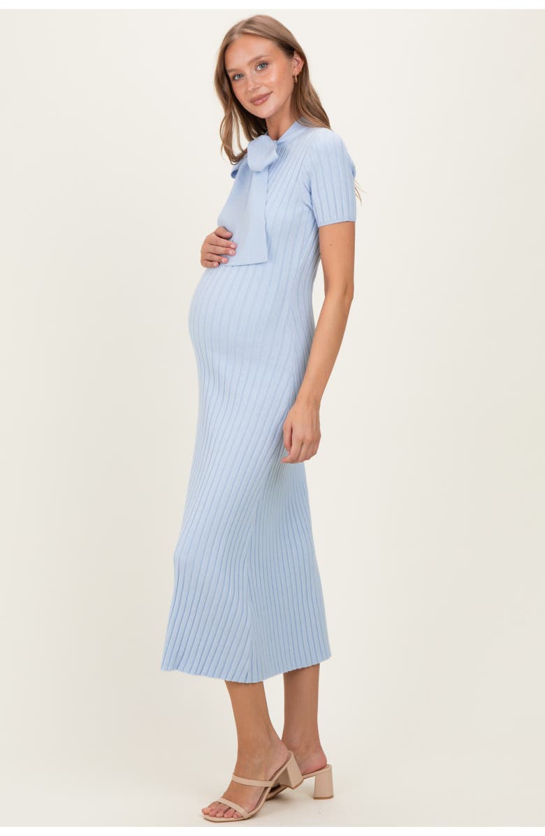 PinkBlush Ribbed Knit Tie Neck Midi Dress, Alternate, color, Light Blue