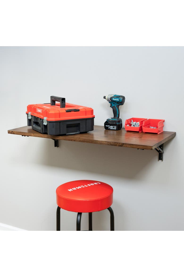 Wakefield Foldable Workbench - Dark Wood Tabletop with Black Brackets - Heavy-Duty Table, Alternate, color, Dark Wood