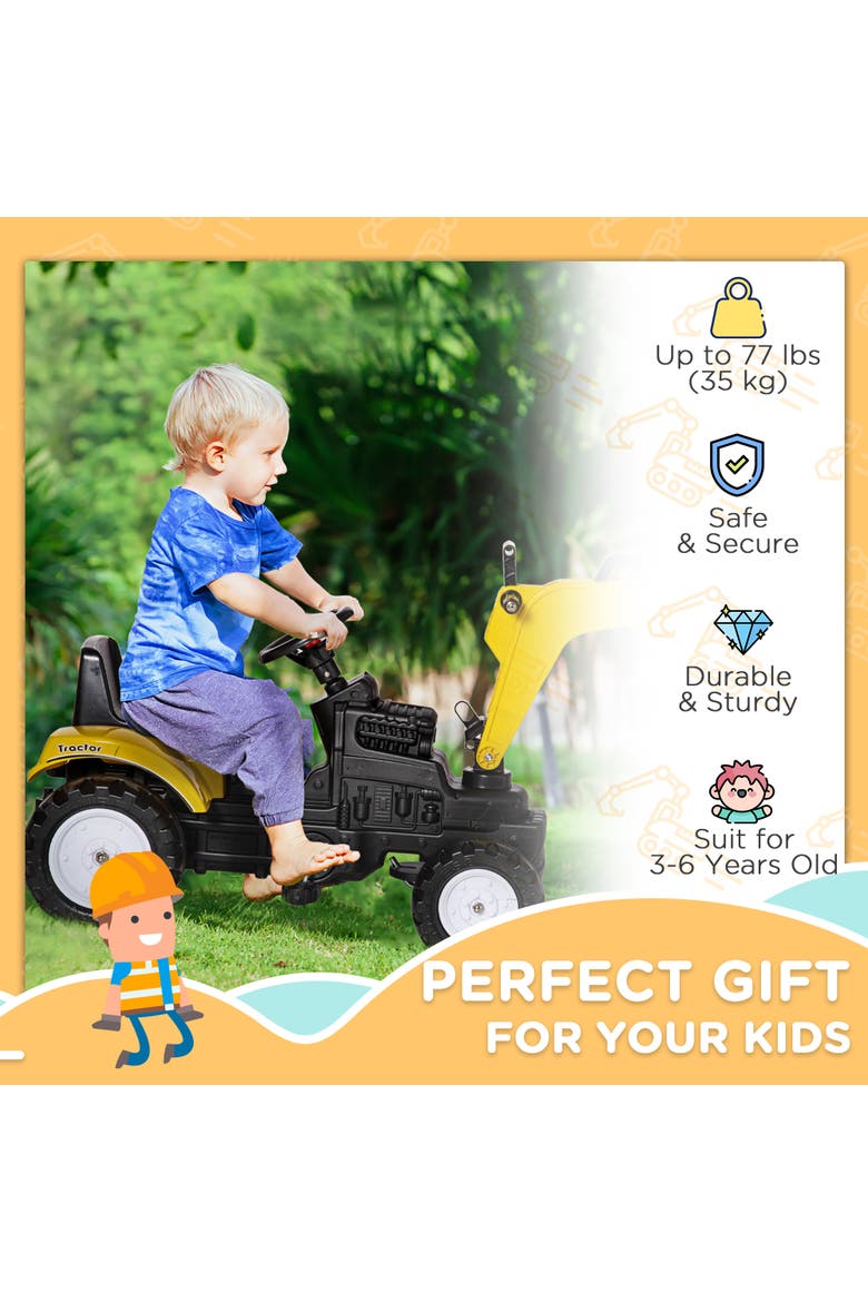 Kids Pedal Digger with Horn, Alternate, color, Yellow