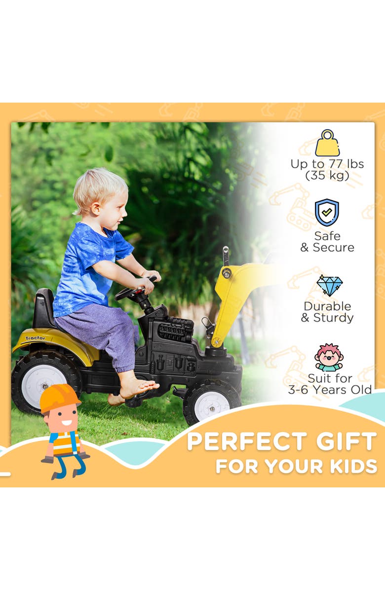 Aosom Kids Pedal Digger with Horn, Alternate, color, Yellow