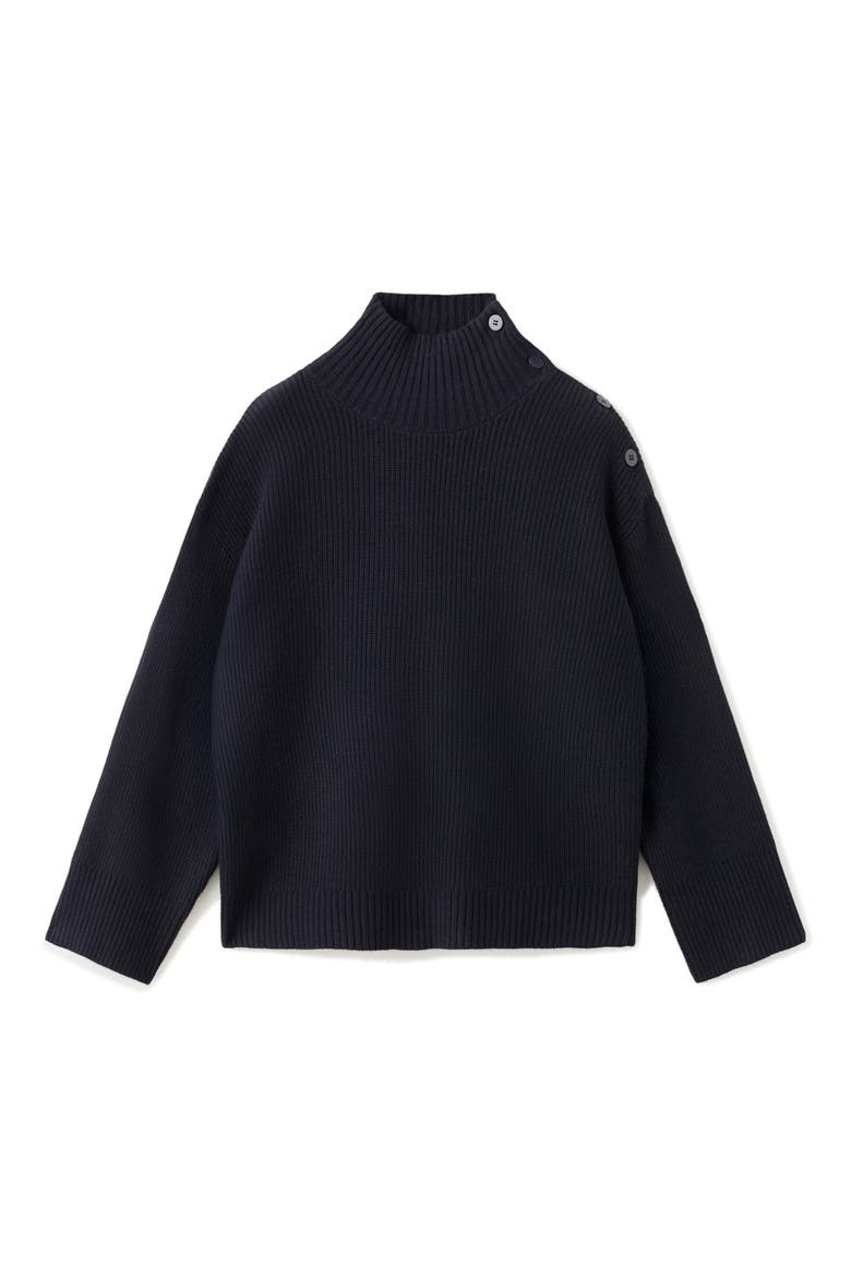 Shoulder Button Mock Neck Sweater, Alternate, color, DARK NAVY