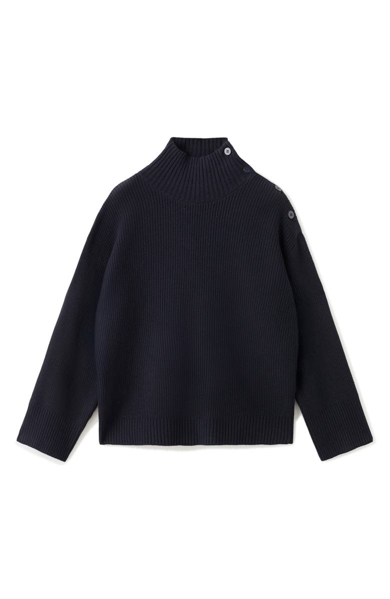 MANGO Shoulder Button Mock Neck Sweater, Alternate, color, Dark Navy
