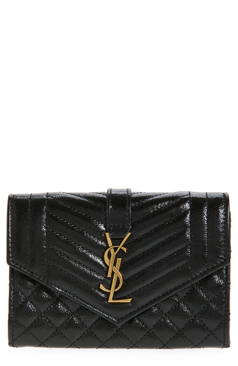 Saint Laurent Cassandre Quilted Leather Envelope Wallet, Main, color,
