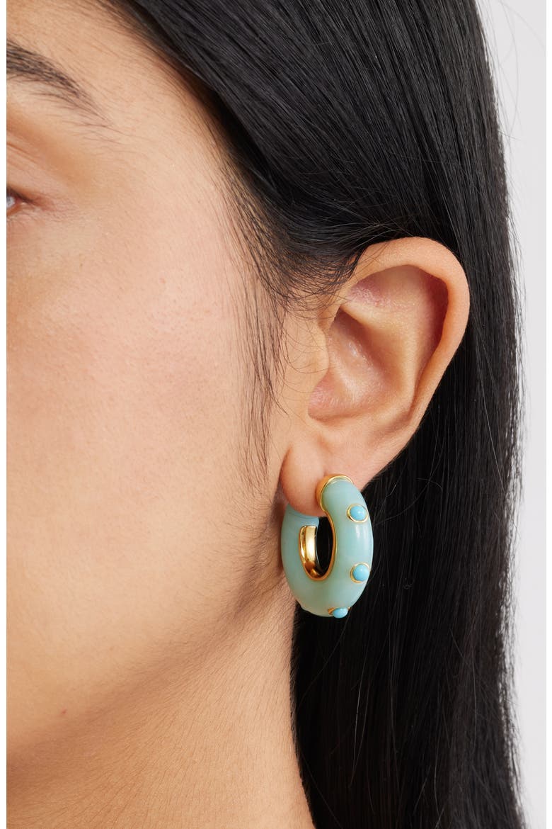 Amazonite Turquoise Stud Hoop Earrings, Alternate, color, GREEN