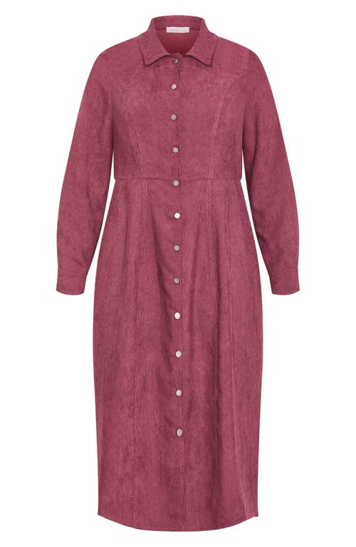 City Chic Leah Long Sleeve Corduroy Midi Dress In Red