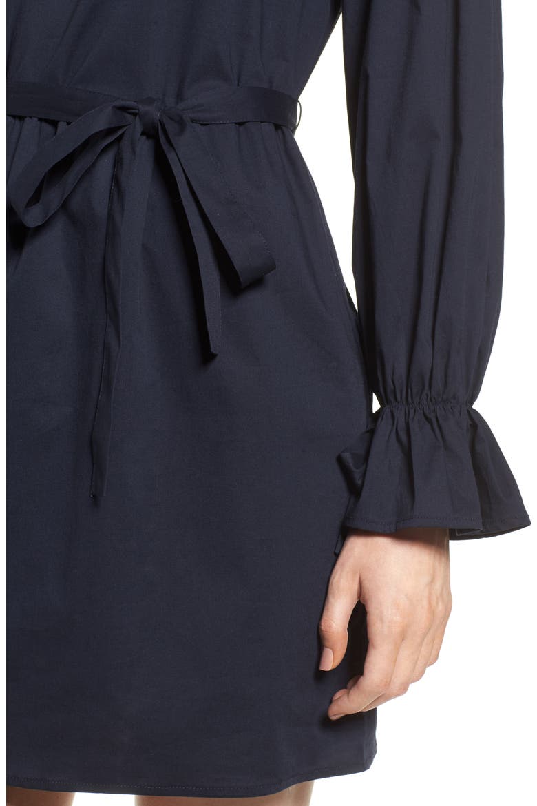 Jeane Bell Sleeve Poplin Dress, Alternate, color, NAVY