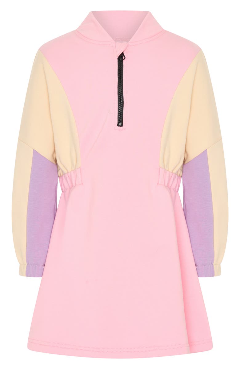 TINY TRIBE Kids' Colorblock Long Sleeve Cotton Graphic Sweatshirt Dress, Main, color, Pink Multi