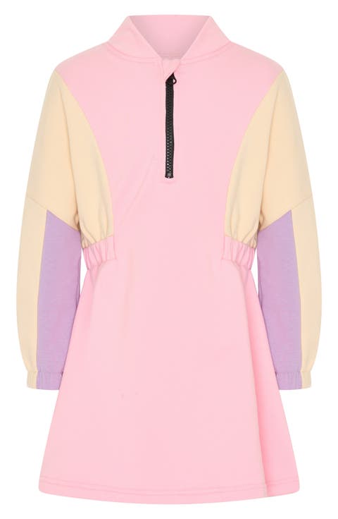 Kids' Colorblock Long Sleeve Cotton Graphic Sweatshirt Dress (Toddler & Little Kid)
