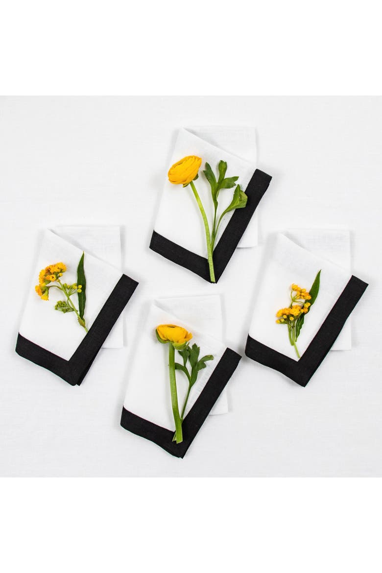 Linen Dinner Napkins Set of 4, 20 x 20" - Classic, Main, color, Black and White