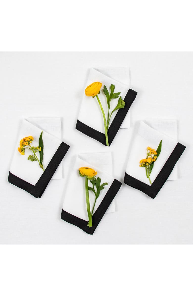 Solino Home Linen Dinner Napkins Set of 4, 20 x 20 Inch for Dining Table, Holiday and Everyday Table Decor - Classic, Main, color, Black And White
